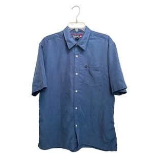 Quicksilver‎ Men's Large Vintage Blue Button Up Shirt Polynosic Rayon Blend